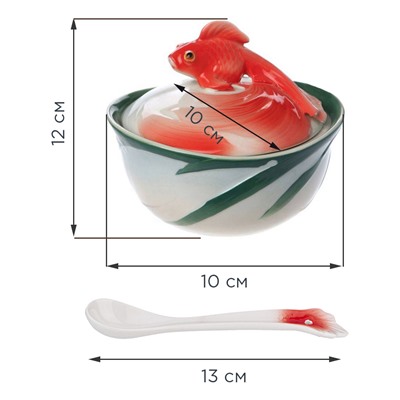 ИКОРНИЦА С КРЫШКОЙ И ЛОЖКОЙ "ЗОЛОТАЯ РЫБКА" 10*10*12 СМ (КОР=24ШТ)