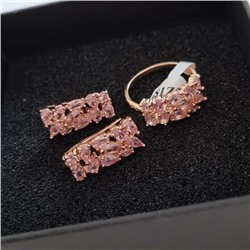 Комплект серьги и кольцо позолота, розовые камни, р-р 18, 542809 арт.847.707