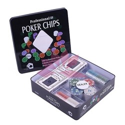 Набор для игры в покер на 100 фишек с номиналом в мет. кейсе