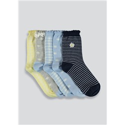 Girls 5 Pack Daisy Print Socks (Younger 6-Older 5.5)