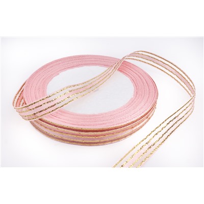 Декоративная лента (нежно-розовый, золото), 10мм 20 ярдов(+-1)