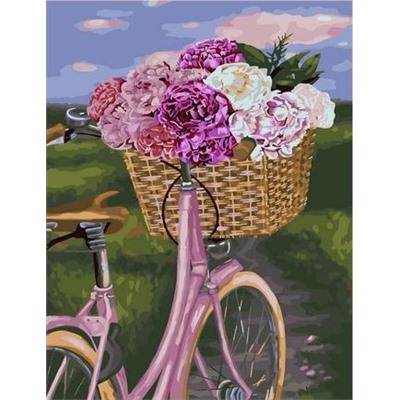 Картина по номерам 40х50 - Велосипед с корзиной цветов