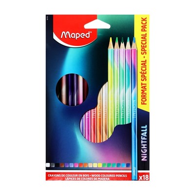 Карандаши 18 цветов Maped NIGHTFALL деревянные, декорированные, европодвес