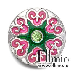 Кнопка Noosa зелено-розовый орнамент #2