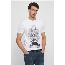 T-shirt bawełniany męski z nadrukiem z domieszką elastanu kolor biały