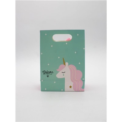 Пакет подарочный (XS) "Lovely unicorn", green (12x6x16)