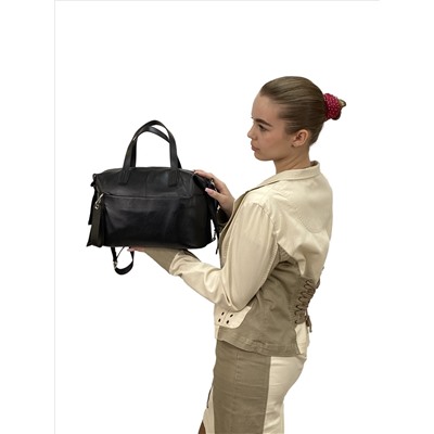 Женская сумка трапеция из натуральной кожи, цвет черный