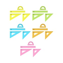 Набор чертежный СТАММ, размер L (линейка 25см, 2 треугольника, транспортир), прозрачный, неоновые цвета, ассорти, европодвес
