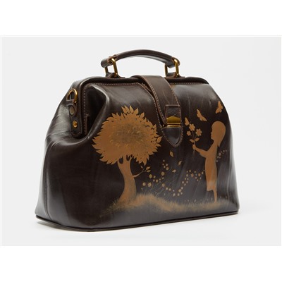 Коричневая кожаная сумка с росписью из натуральной кожи «W0023 Brown Лето. Силуэт»