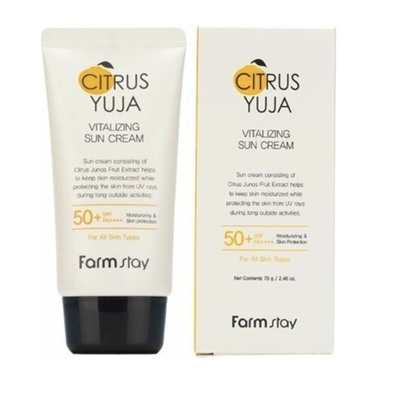 Крем для лица солнцезащитный с экстрактом юдзу, Citrus Yuja Vitalizing Sun Cream SPF50+ / PA ++++, FarmStay, 70 г