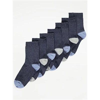 Blue Cotton Blend Ankle Socks 7 Pack