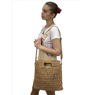 Женская плетеная сумка из джута, с акцентными ручками из бамбука, цвет крафт