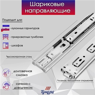 Шариковые направляющие ТУНДРА, с доводчиком 4510, L=400 мм. H=45 мм. 2 шт