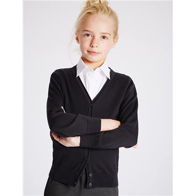 Girls' Pure Cotton School Cardigan  (3-16 Yrs)