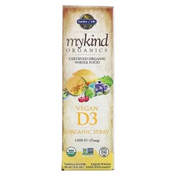 Garden of Life, MyKind Organics, веганский спрей с витамином D3, ваниль, 25 мкг (1000 МЕ), 58 мл (2 жидк. Унции)