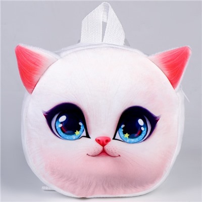 Рюкзак детский для девочки «Кошечка», плюшевый, цвет белый