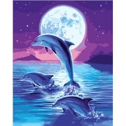 Картина по номерам 40х50 - Дельфины под луной