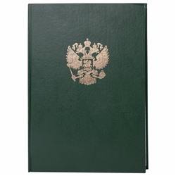 Книга учета 96 л., клетка, твердая, бумвинил, офсет, герб, А4 (200х290 мм), BRAUBERG, зеленая, 130277