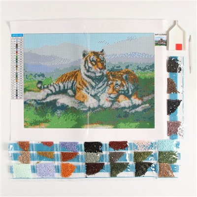 Алмазная мозаика с полным заполнением на холсте «Тигры», 30 х 40 см