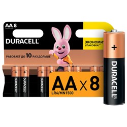 Батарейки КОМПЛЕКТ 8 шт., DURACELL Basic ОРИГИНАЛ, AA (LR6, 15А), алкалиновые, пальчиковые, C0033441