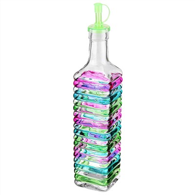 Бутылка для масла стеклянная "Barbie цвет" 600мл, h26см, д/горла 1,8см, дозатор пластмассовый, цвета микс (основание 6х6см) (Китай)