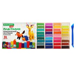 Пластилин 36цв 720г BRAUBERG KIDS, со стеком.ВЫСШЕЕ КАЧЕСТВО