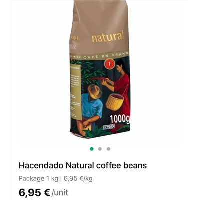 Hacendado natural coffee beans 1kg