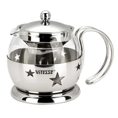 Заварочный чайник Vitesse VS-8317 обьем 0,7л Термостойкое стекло и нержавеющая сталь(12) оптом