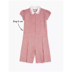 Girls' Gingham Pleated Zip School Playsuit (2-14 Yrs)