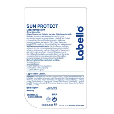 Labello Sun Protect Lippenpflegestift LSF 30  Карандаш бальзам для ухода за губами Sun Protect с SPF30, 4,8 г