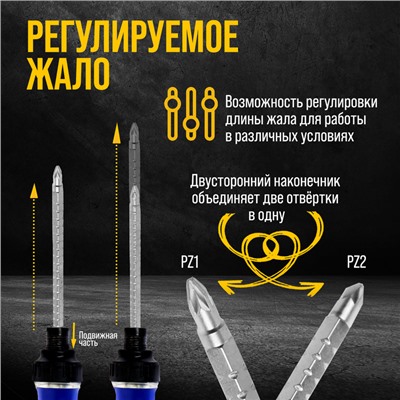 Сменное жало для отвертки ТУНДРА, CrV, двухстороннее, PZ1 - PZ2, 160 мм