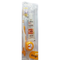 Дорожный набор Ringo: зубная паста Coffee&Tea + зубная щетка с жесткой щетиной (оранжевая) + зубная нить с ароматом апельсина, GOTAIYO  24 г/1 шт/5 м
