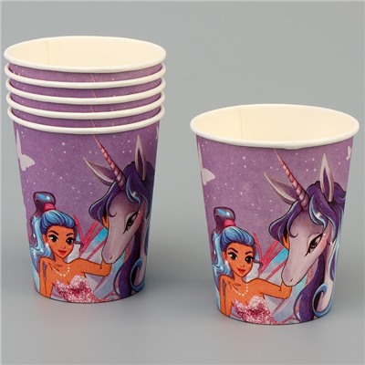 Набор бумажной посуды одноразовый Единорог и принцесса»: 6 тарелок, 6 стаканов