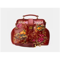 Коньячная кожаная сумка с росписью из натуральной кожи «W0023 Cognac Дивная птица»