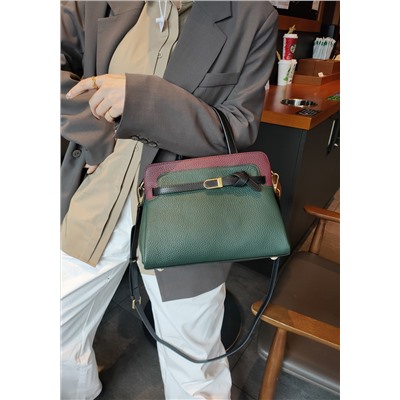 Кожаная женская сумка-портфель, цвет зеленый с бордо