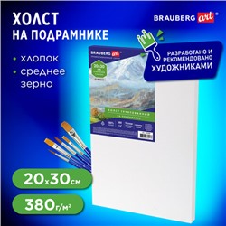 Холст на подрамнике BRAUBERG ART CLASSIC, 20х30 см, 380 г/м2, грунтованный, 100% хлопок, 192194