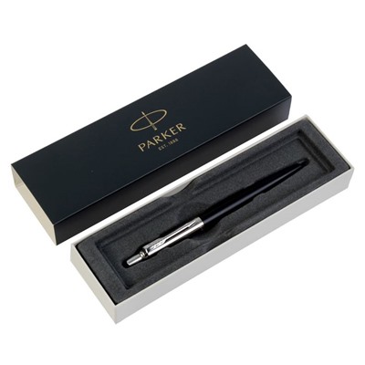 Ручка шариковая Parker Jotter Core Bond Street Black CT M, корпус из нержавеющей стали, чёрный глянцевый/ хром, синие чернила (1953184)