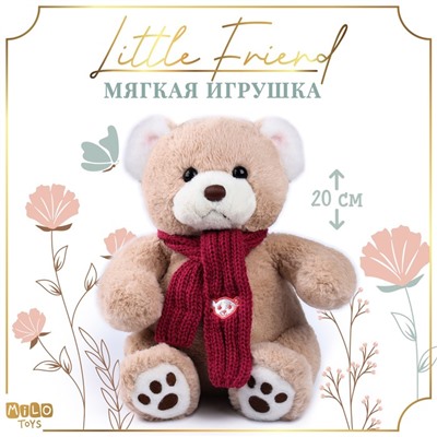 Новогодняя мягкая игрушка "Little Friend", мишка с розовыми шарфом