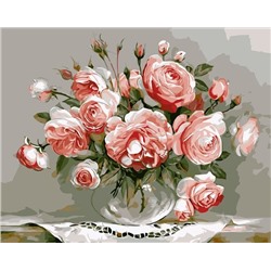 Картина по номерам 40х50 - Розы в стеклянной вазочке (худ. Бузин И.)