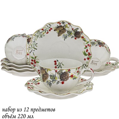 Чайный набор 12 пр на 6 перс, 220 мл , коллекция "Новогодний" в подарочной упаковке, фарфор. 205-327