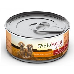 Консервы BioMenu ADULT для собак говядина/ягненок 95%-мясо , 100гр
