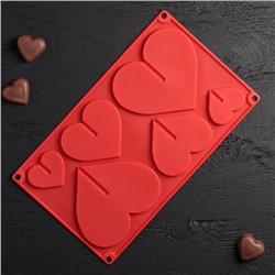 Форма для украшений 3D Доляна «Сердце», силикон, 17×29 см, 6 ячеек (8,5×6,2 см), цвет МИКС