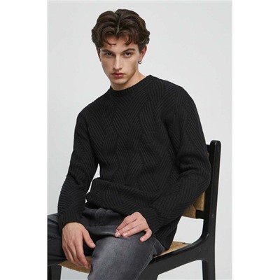 Sweter bawełniany męski z fakturą kolor czarny