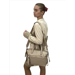 Женская сумка трапеция из натуральной кожи, цвет бежевый