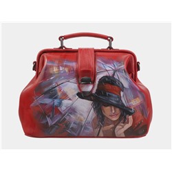 Красная кожаная сумка с росписью из натуральной кожи «W0023 Red В городе дождей»