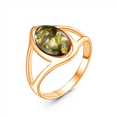Кольцо из золочёного серебра с натуральным прессованным янтарём 2100441203