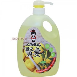 Высокоэкономичный гель KENSAI для мытья посуды и детских принадлежностей с ароматом японского лимона,  флакон с дозатором 1000 мл