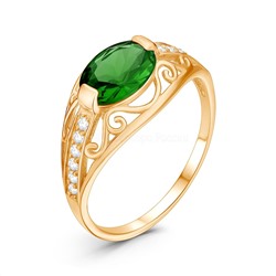 Кольцо из золочёного серебра с фианитами к00301з фианит зелёный