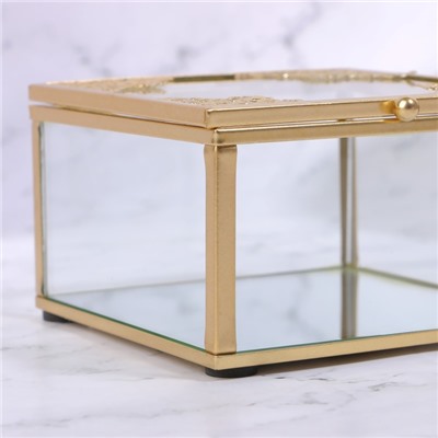 Органайзер для хранения «GREAT», с крышкой, стеклянный, с зеркальным дном, 1 секция, 10 × 10 × 6 см, цвет прозрачный/медный