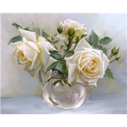 Алмазная мозаика круглыми стразами 40x50 - Белые розы (худ. Бузин И.)